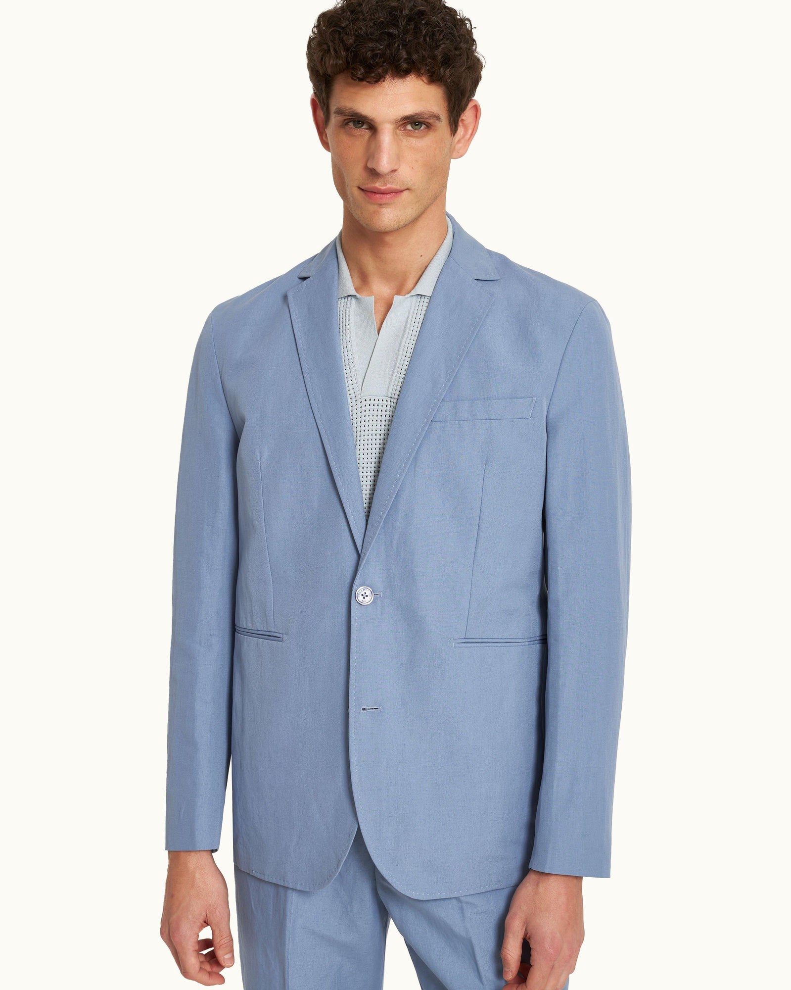 Garret Tailored Fit, Italian Made, Two-Button Unstructured Blazer in Springfield Blue | Springfield Blue