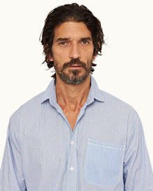 Signal Blue/White Classic Stripe Easy Fit Cotton Shirt | Signal Blue/White