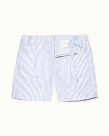 Light Island Sky/White Tailored Fit Engineered Twin Stripe Cotton Shorts | Light Island Sky/White