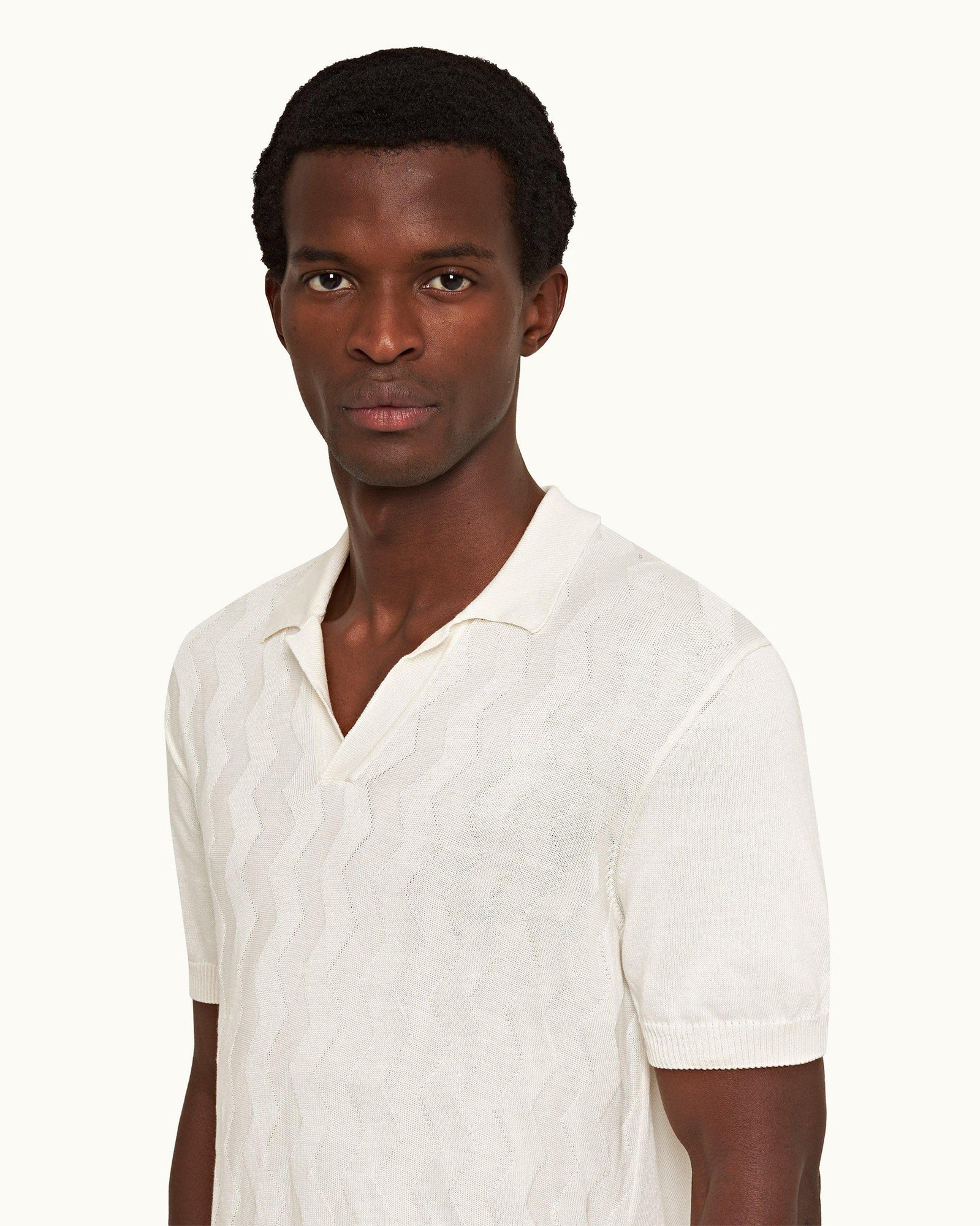 Sea Mist Tailored Fit Silk-Cotton Chevron Polo Shirt | Sea Mist