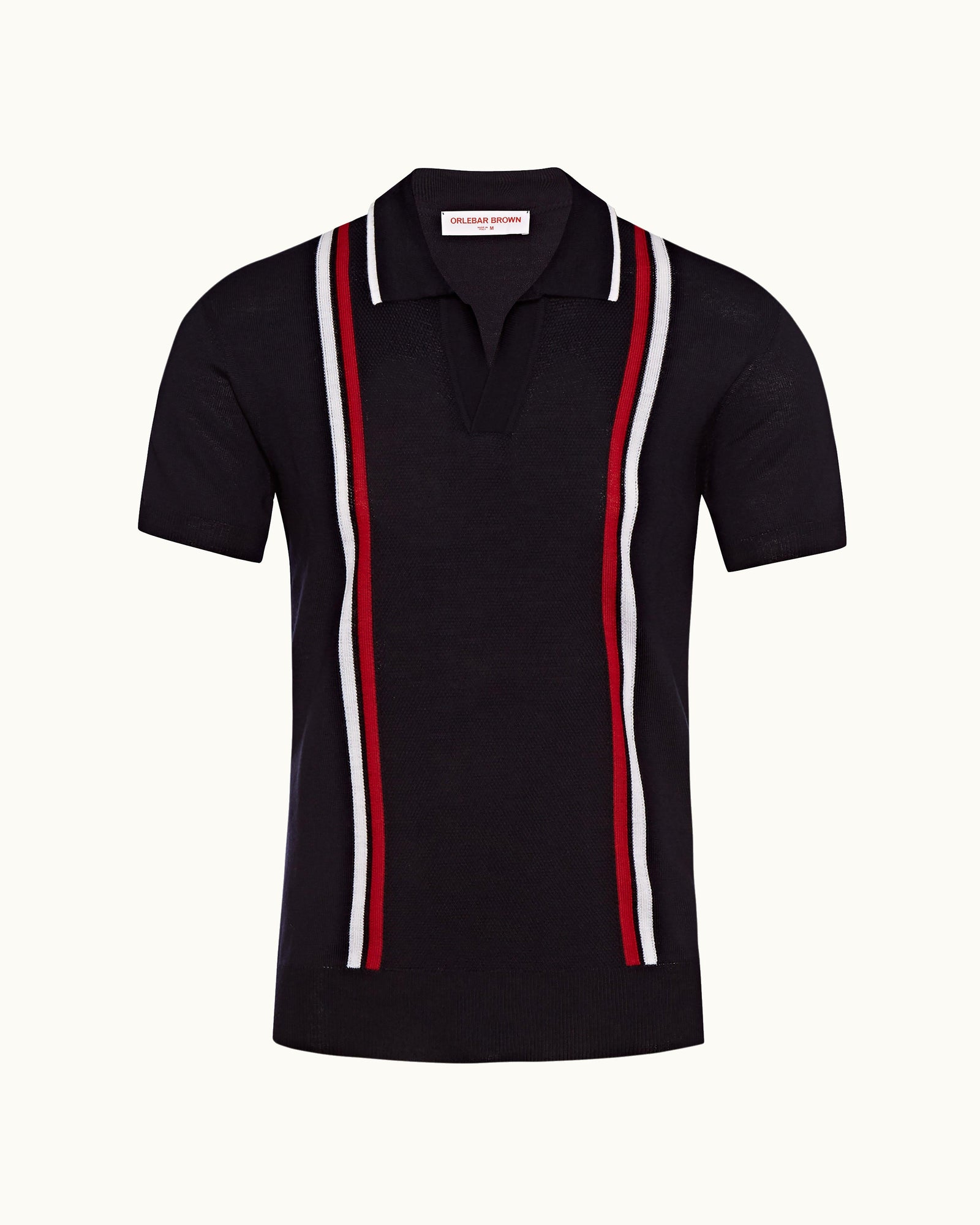 Horton Merino Navy Tailored Fit 2-Colour Stripe Merino Polo Shirt | Navy