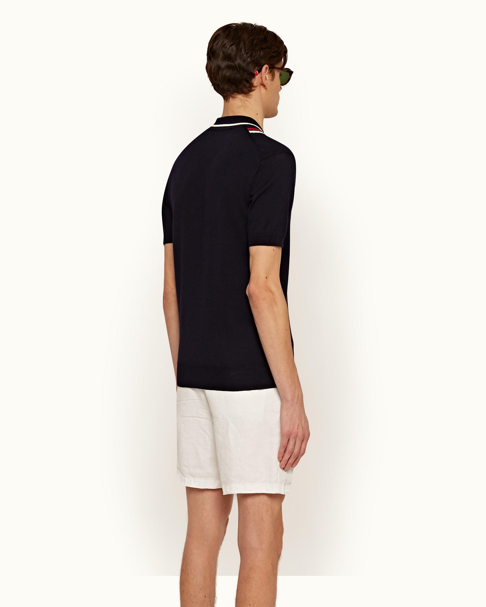 Horton Merino Navy Tailored Fit 2-Colour Stripe Merino Polo Shirt | Navy