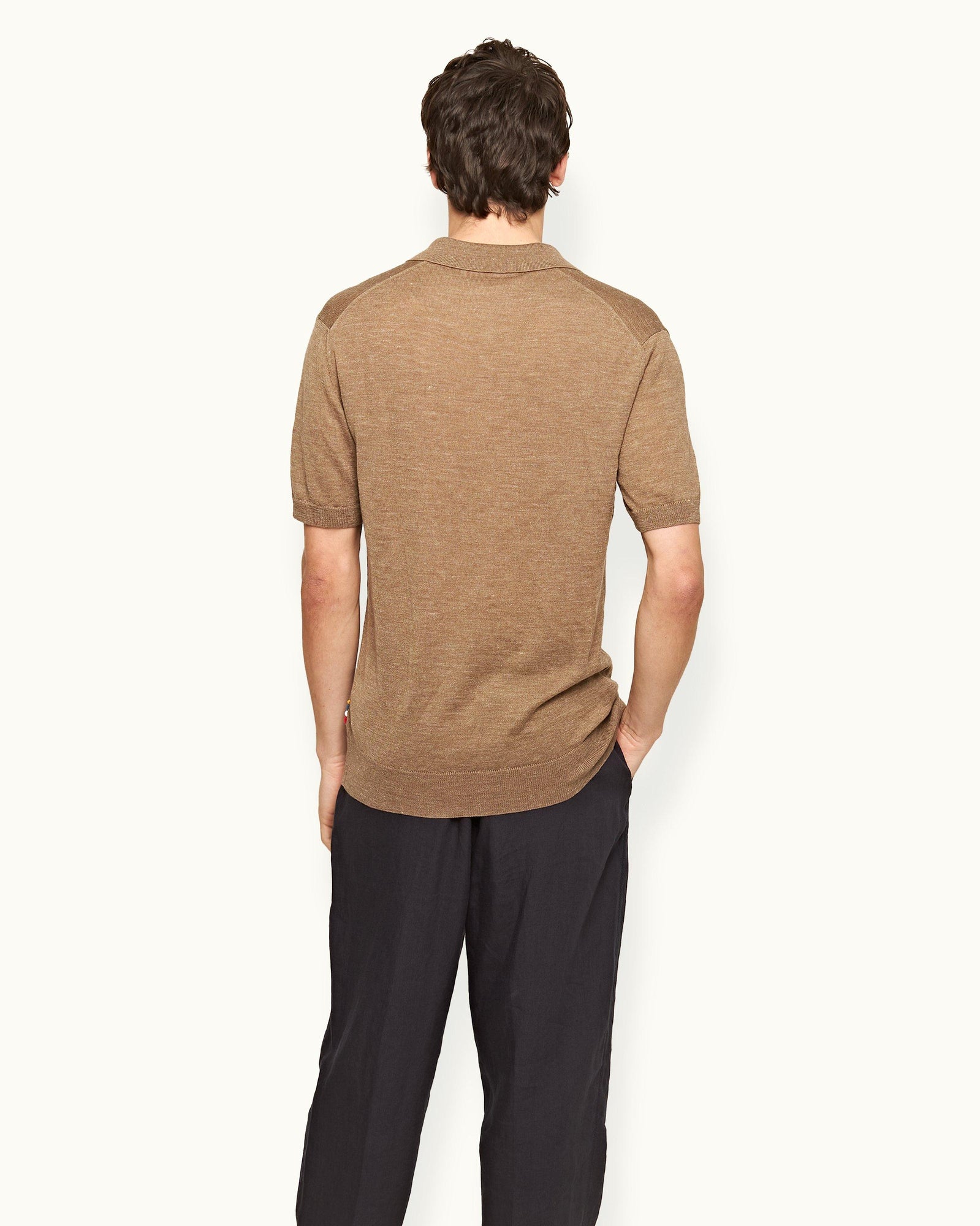 Tailored Fit Merino-Silk Knit Polo Shirt In Dark Biscuit Colour | Dark Biscuit
