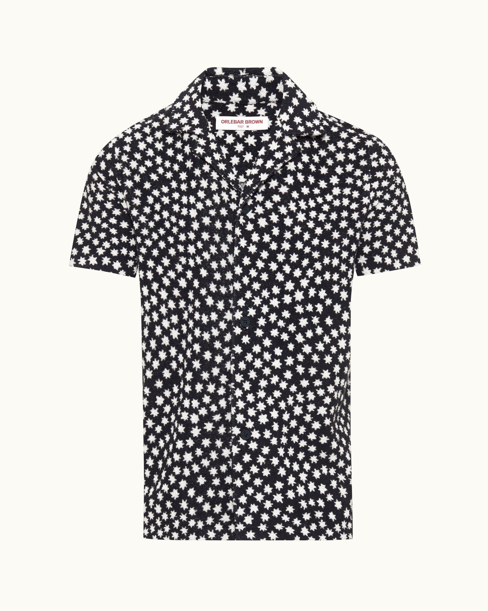 Howell Towelling Star Jacquard Relaxed Fit Capri Collar Cotton Towelling Shirt In Night Iris Blue | Night Iris