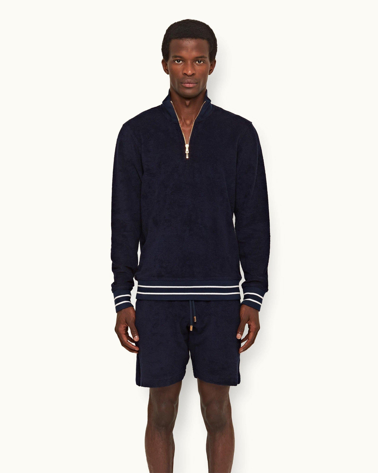 Isar Towelling Navy Funnel Neck Towelling Half-Zip Sweatshirt | Navy