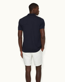 Jarrett Jacquard Classic Fit Jacquard Knitted Rib Cotton-Modal Polo Shirt In Night Iris Blue | Night Iris