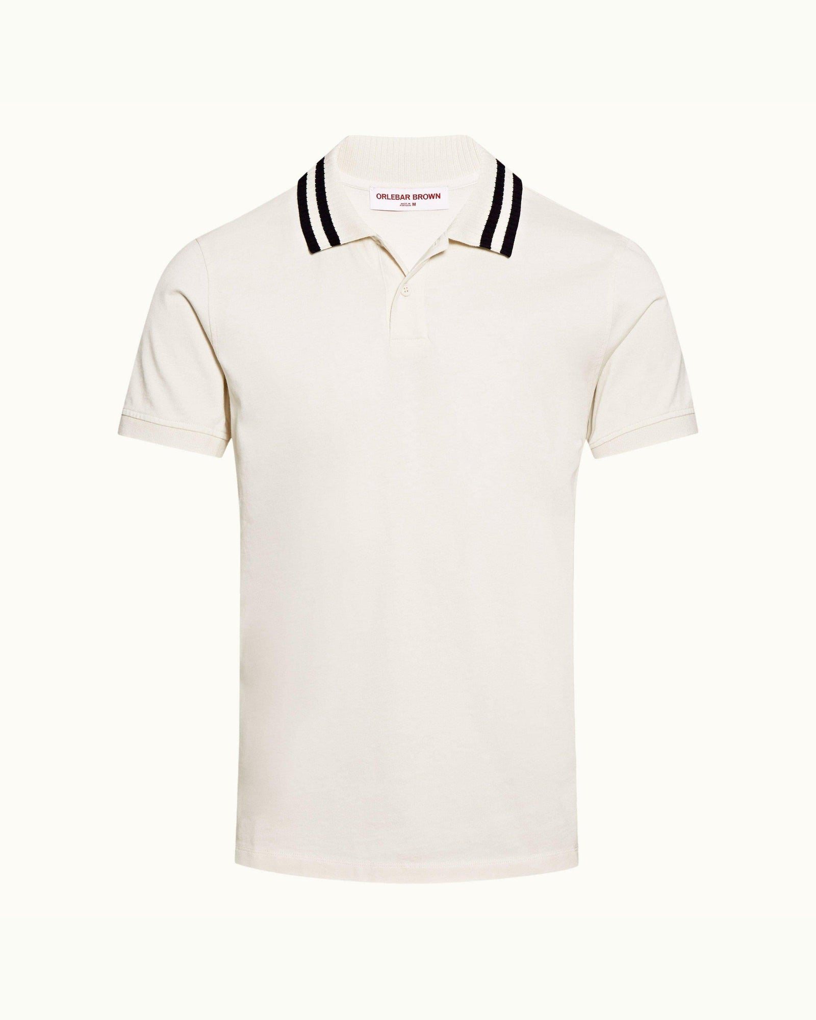 Jarrett White Sand Classic Fit Stripe Tipped Collar Cotton Polo Shirt | White Sand