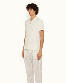 White Sand Classic Fit Half-Zip Towelling Polo Shirt | White Sand