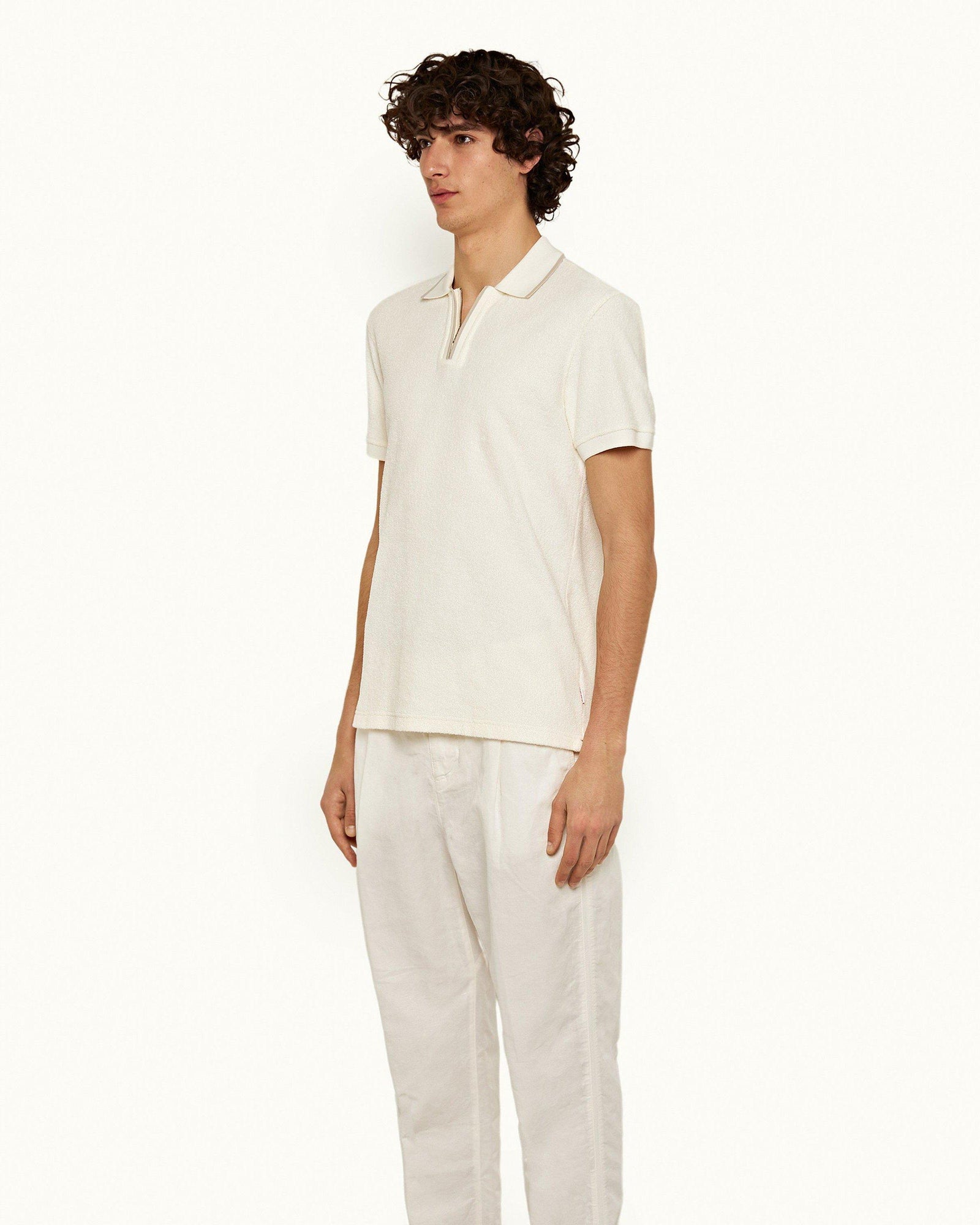 White Sand Classic Fit Half-Zip Towelling Polo Shirt | White Sand