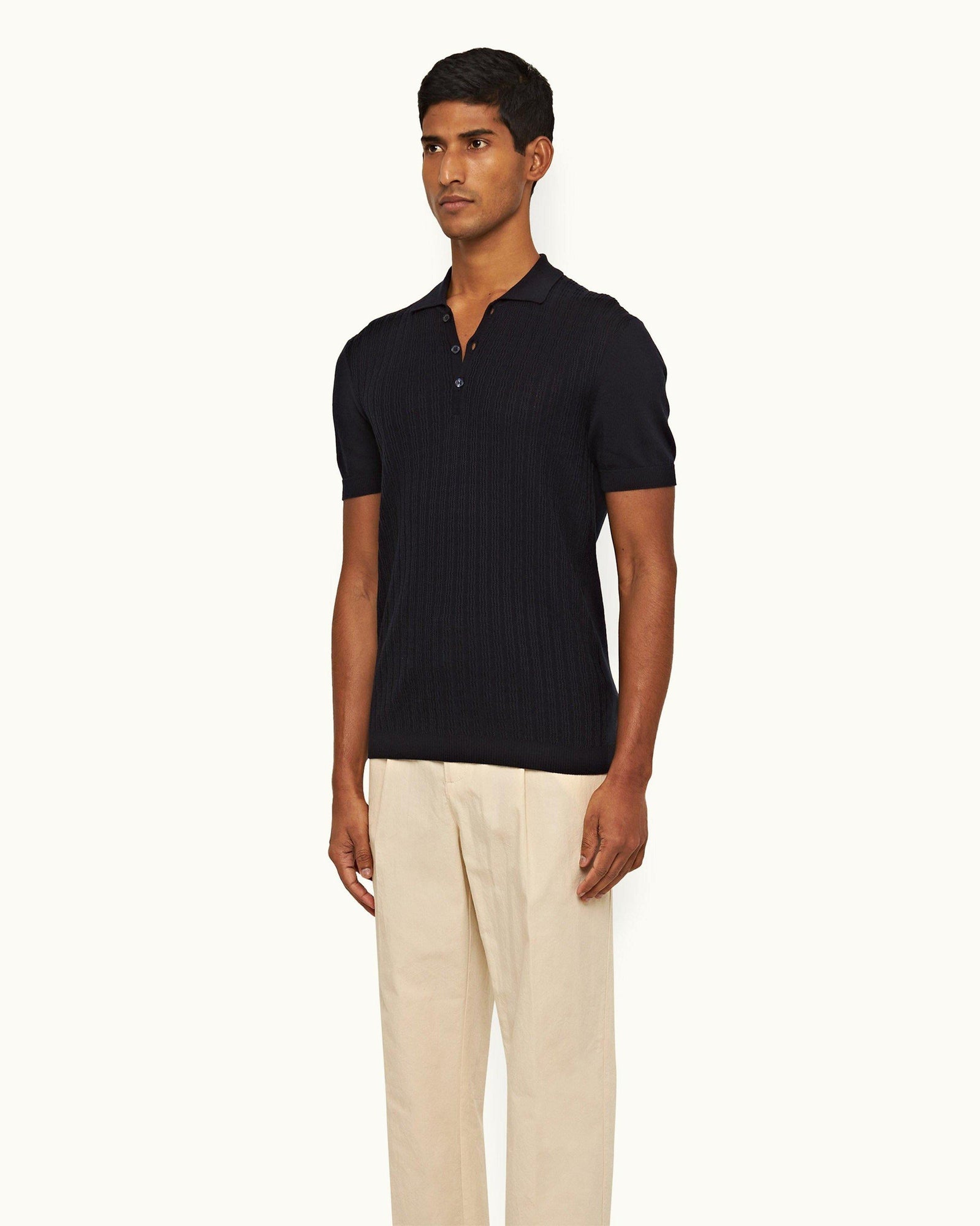 Night Iris Tailored Fit Silk Polo Shirt | Night Iris
