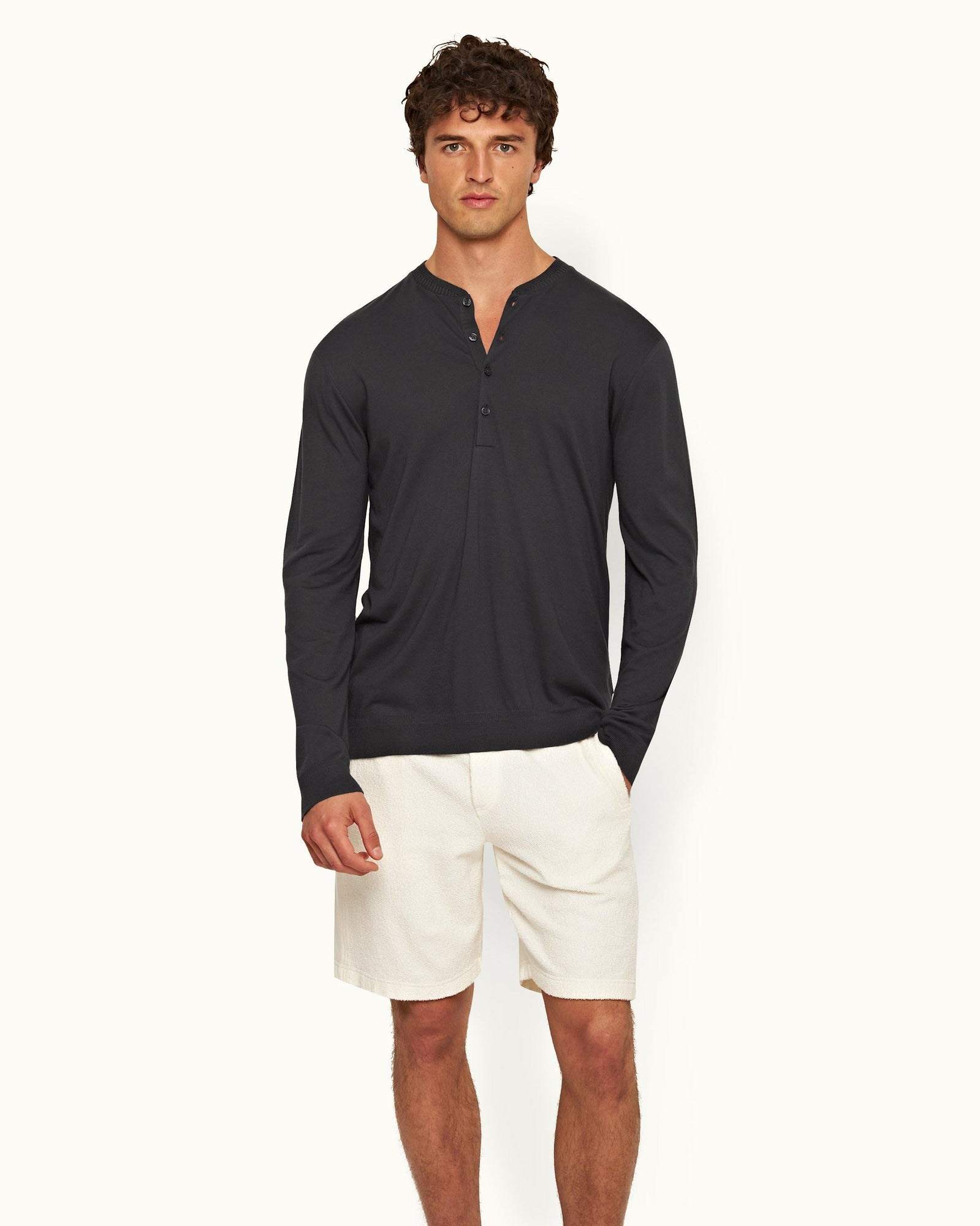 Piranha Grey Classic Fit Long-Sleeve Cotton-Modal T-shirt | Piranha Grey