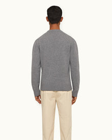 Grey Melange/Sea Mist Stripe Tipping Cashmere Jumper | Grey Melange/Sea Mist