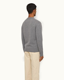 Grey Melange/Sea Mist Stripe Tipping Cashmere Jumper | Grey Melange/Sea Mist