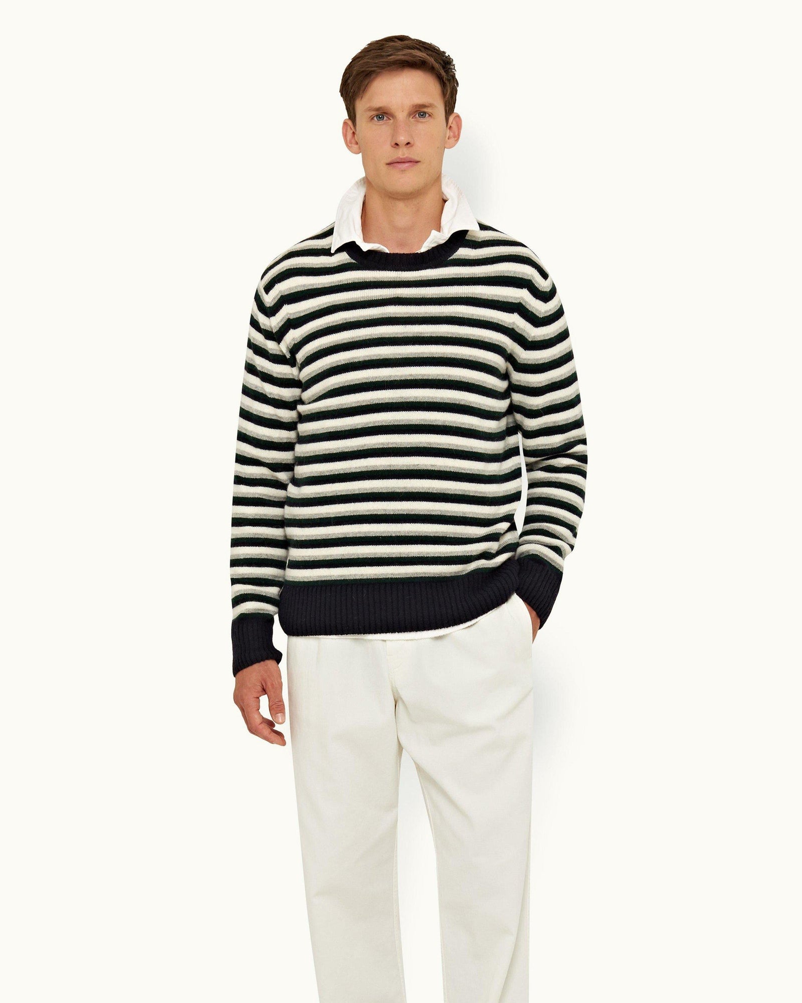 Navy/Multi Stripe Alpaca-Blend Jumper | Navy/Bristlecone Pine/Strata