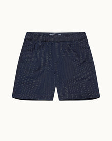 Indigo Solo Pastiche Relaxed Fit Drawcord Denim Jacquard Shorts | Indigo