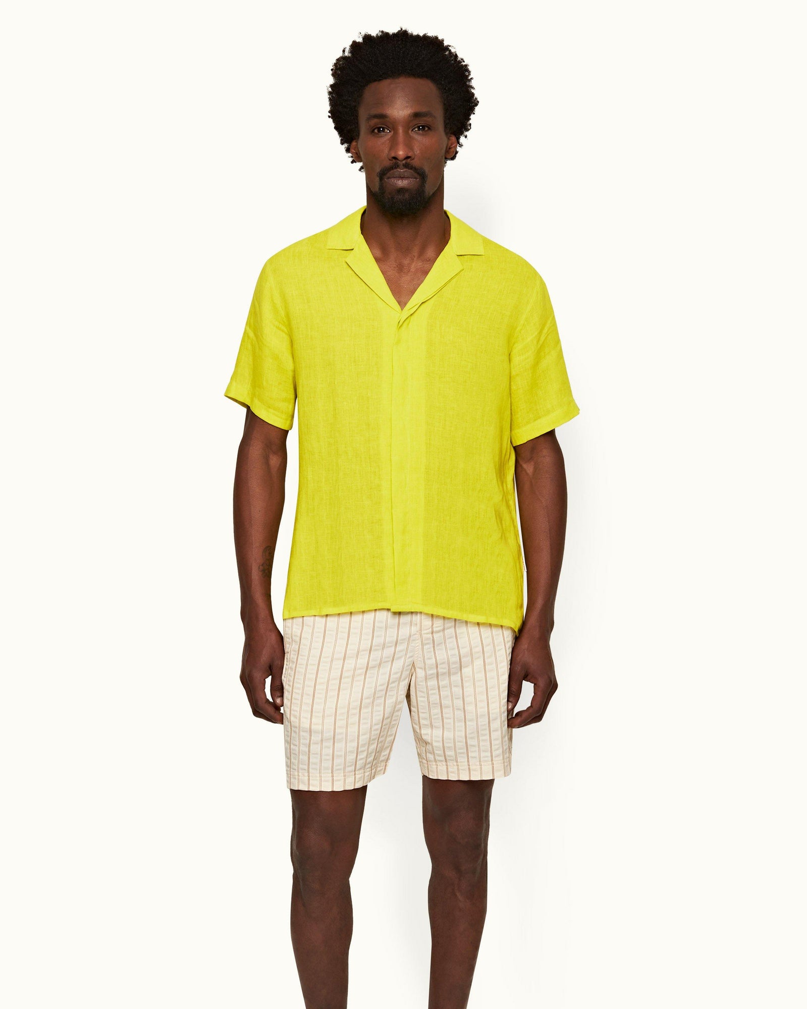 Fluro Capri Collar Laundered Linen Shirt | Fluro