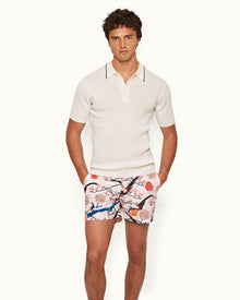 White Sand Tailored Fit Rib Stitch Polo Shirt | White Sand