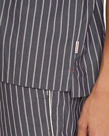 Midnight Navy Pinstripe Relaxed Fit Cotton Lounge Shirt | Midnight Navy