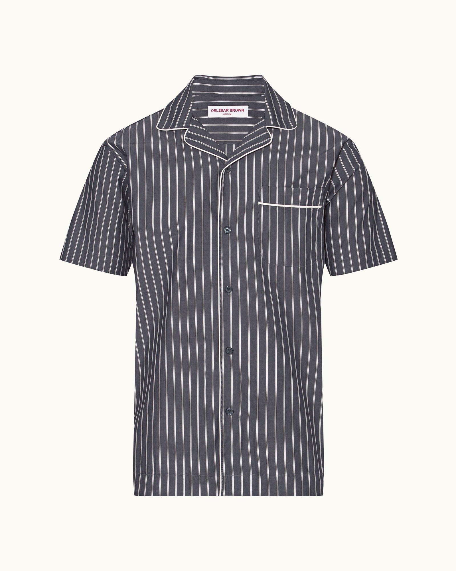 Midnight Navy Pinstripe Relaxed Fit Cotton Lounge Shirt | Midnight Navy