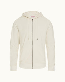 White Sand Zip-Thru Drop Needle Towelling Hooded Sweatshirt | White Sand