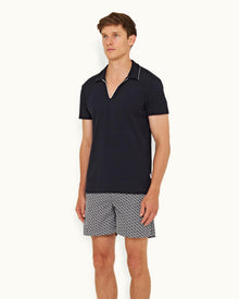 Night Iris Classic Fit Contrast Placket Cotton Pique Polo Shirt | Night Iris