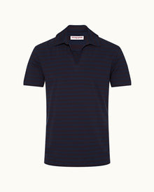 Dark Sapphire Classic Fit Organic Cotton Stripe Knit Polo Shirt | Dark Sapphire
