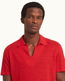 Vermillion Classic Fit Linen Polo Shirt | Vermillion