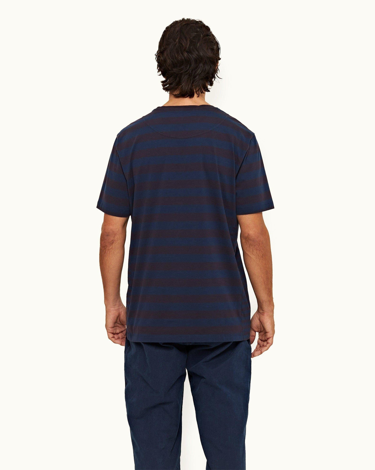 Dark Sapphire Mix Stripe Relaxed Fit Organic Cotton T-Shirt | Dark Sapphire