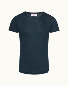 Ob-T Linen Oceanic Blue Tailored Fit Crew Neck Linen T-shirt | Oceanic Blue