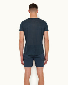 Ob-T Linen Oceanic Blue Tailored Fit Crew Neck Linen T-shirt | Oceanic Blue
