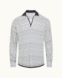 Ridley Fiore Print Relaxed Fit Resort Placket Overhead Shirt in Cashew Colour | Cashew