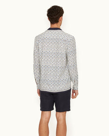 Ridley Fiore Print Relaxed Fit Resort Placket Overhead Shirt in Cashew Colour | Cashew