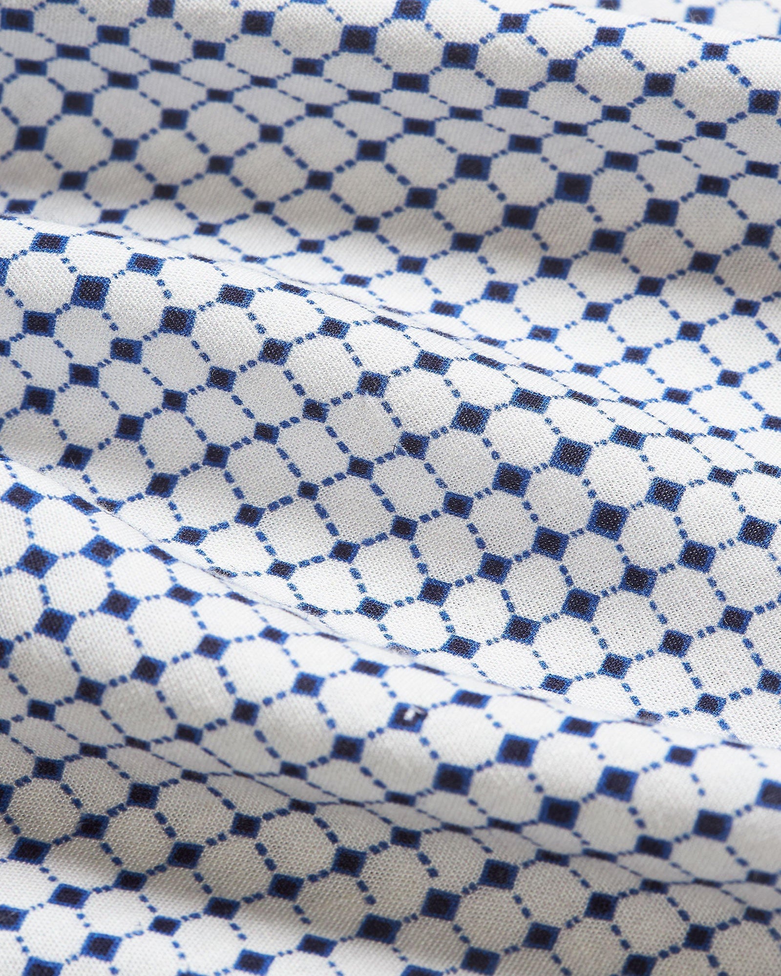 Ridley Linen White Sand/Azul Blue Tiescape Print Relaxed Fit Overhead Shirt | White Sand/Azul Blue