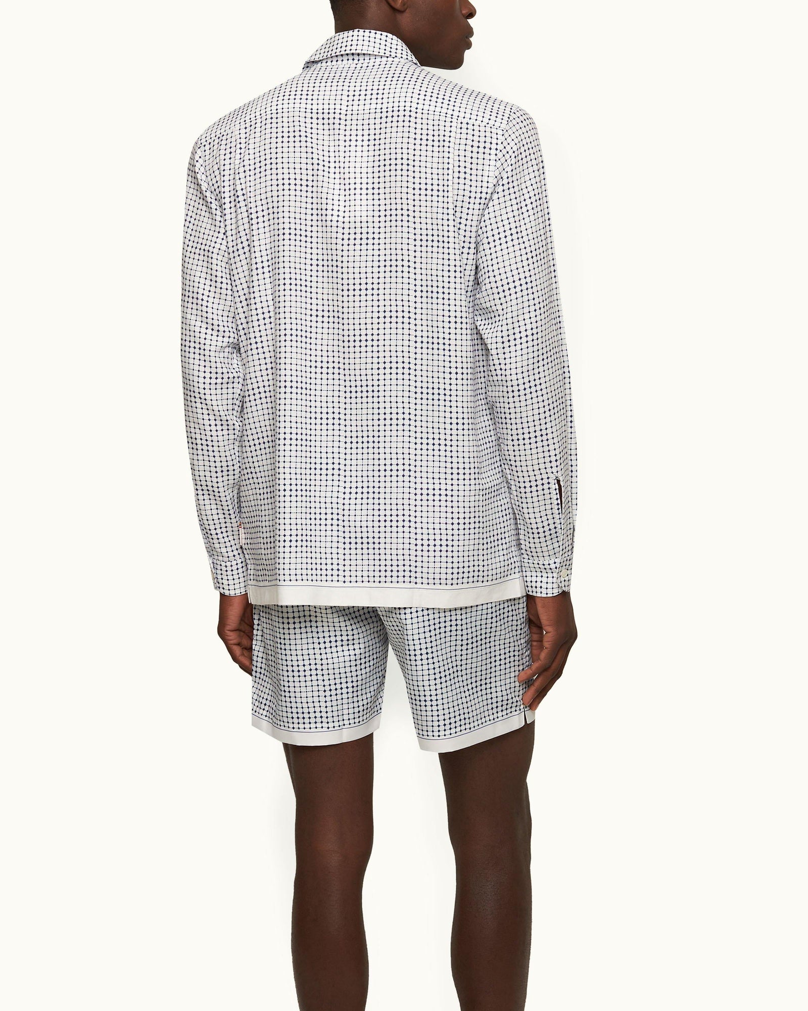 Ridley Linen White Sand/Azul Blue Tiescape Print Relaxed Fit Overhead Shirt | White Sand/Azul Blue