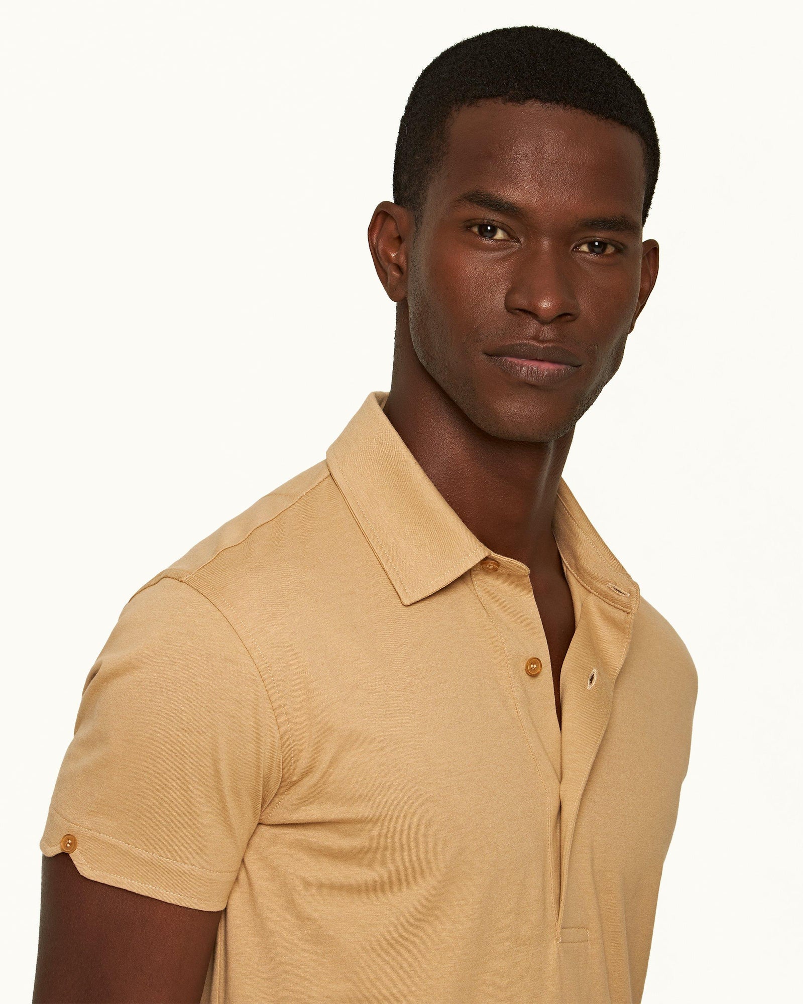 Sebastian Silk Biscuit Tailored Fit Cotton-Silk Polo Shirt | Biscuit