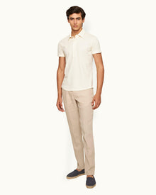 Sebastian Cotton Silk 007 White Sand Tailored Fit Short-Sleeve Cotton-Silk Polo Shirt | White Sand