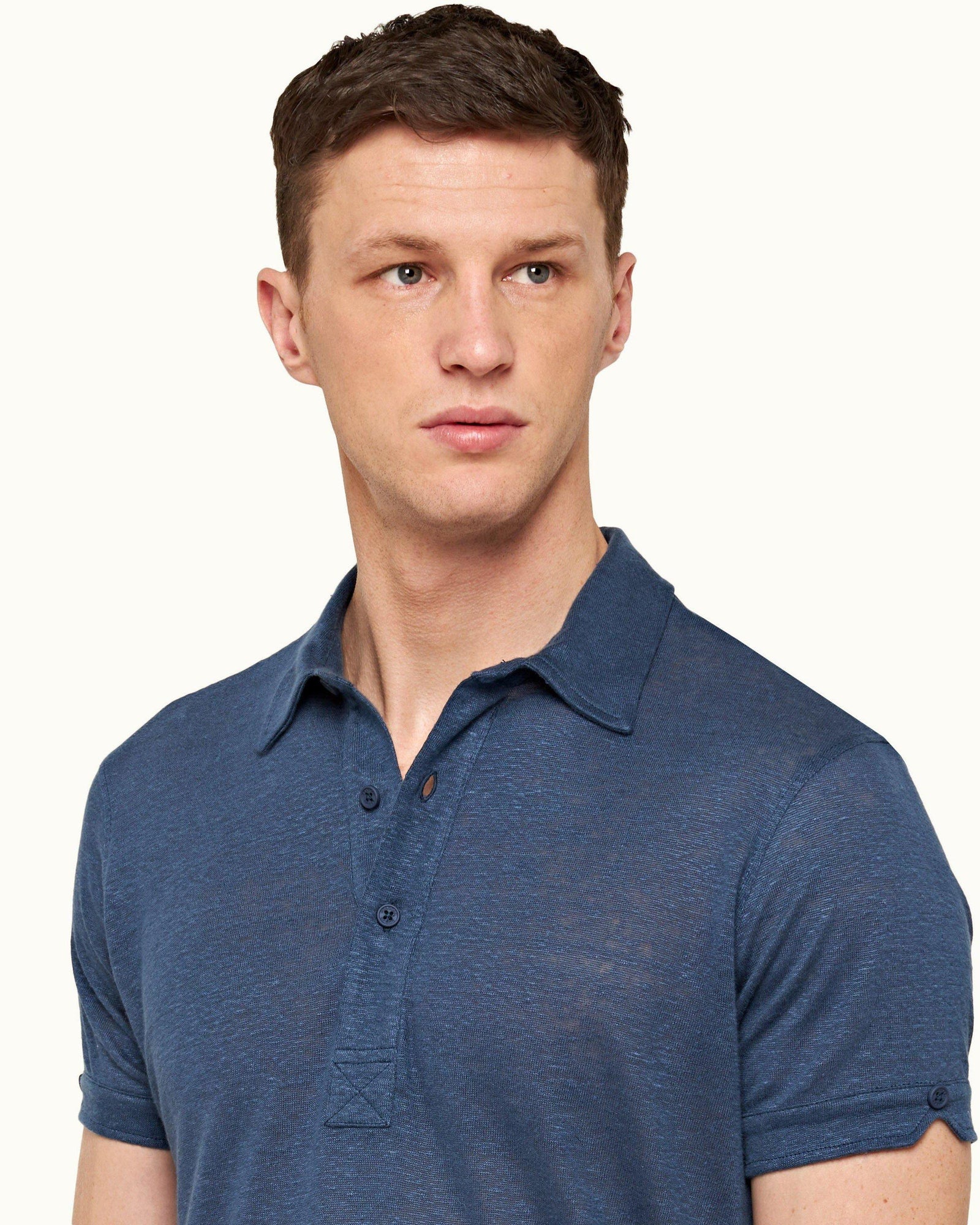Sebastian Linen Classic Blue Tailored Fit Linen Polo Shirt | Classic Blue