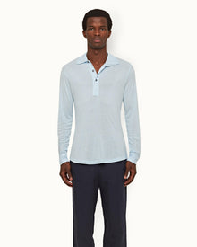 Clear Sky Tailored Fit Long-Sleeve Cashmere Polo Shirt | Light Blue
