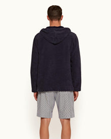Sennett Towelling Navy Classic Fit Hooded Towelling Sweatshirt | Navy