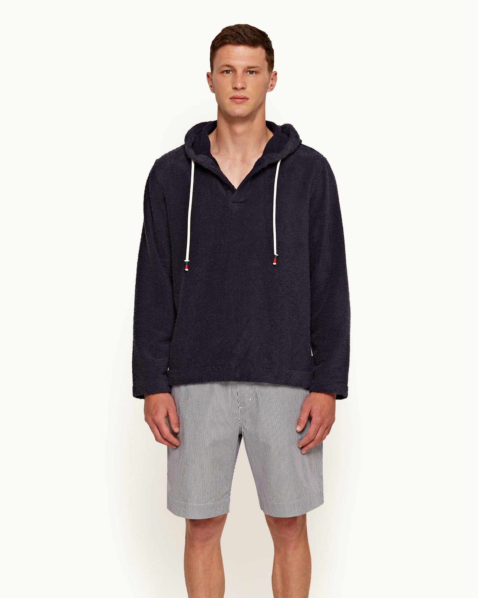 Sennett Towelling Navy Classic Fit Hooded Towelling Sweatshirt | Navy