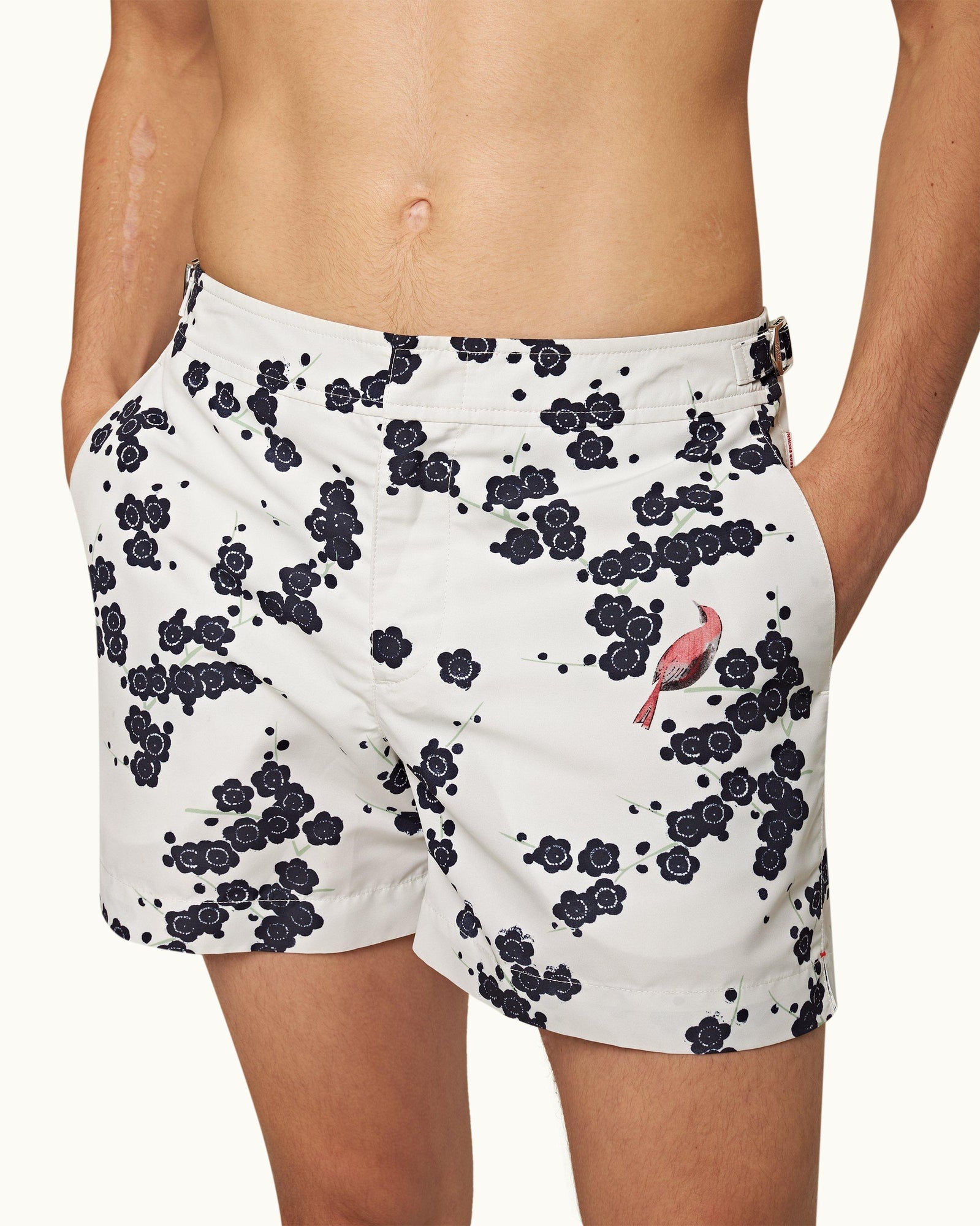 Blossom Print Shorter-Length Swim Shorts In Night Iris Blue/Plum Colour | Night Iris