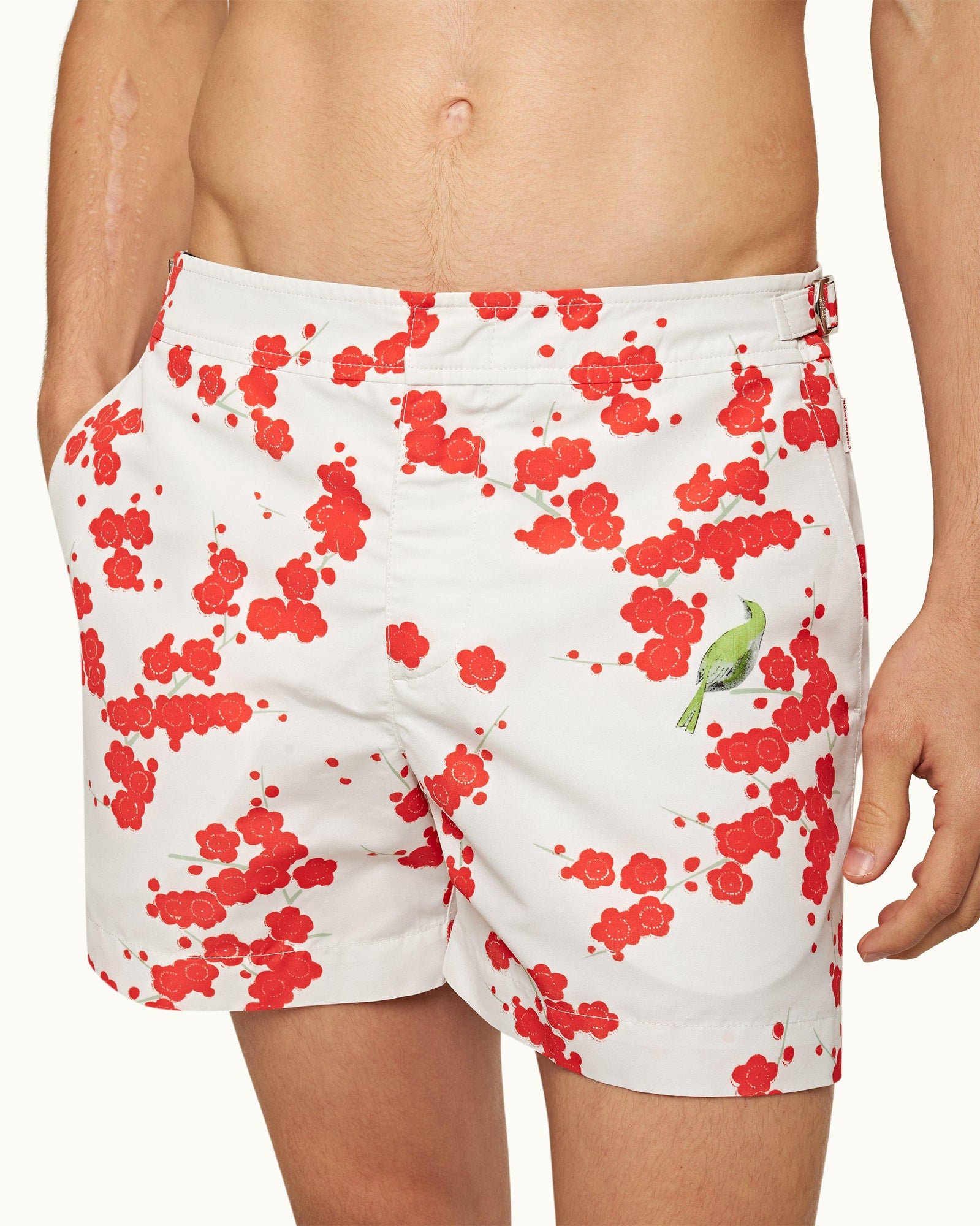 Setter Blossom Print Shorter-Length Swim Shorts In Red Plum Colour | Red