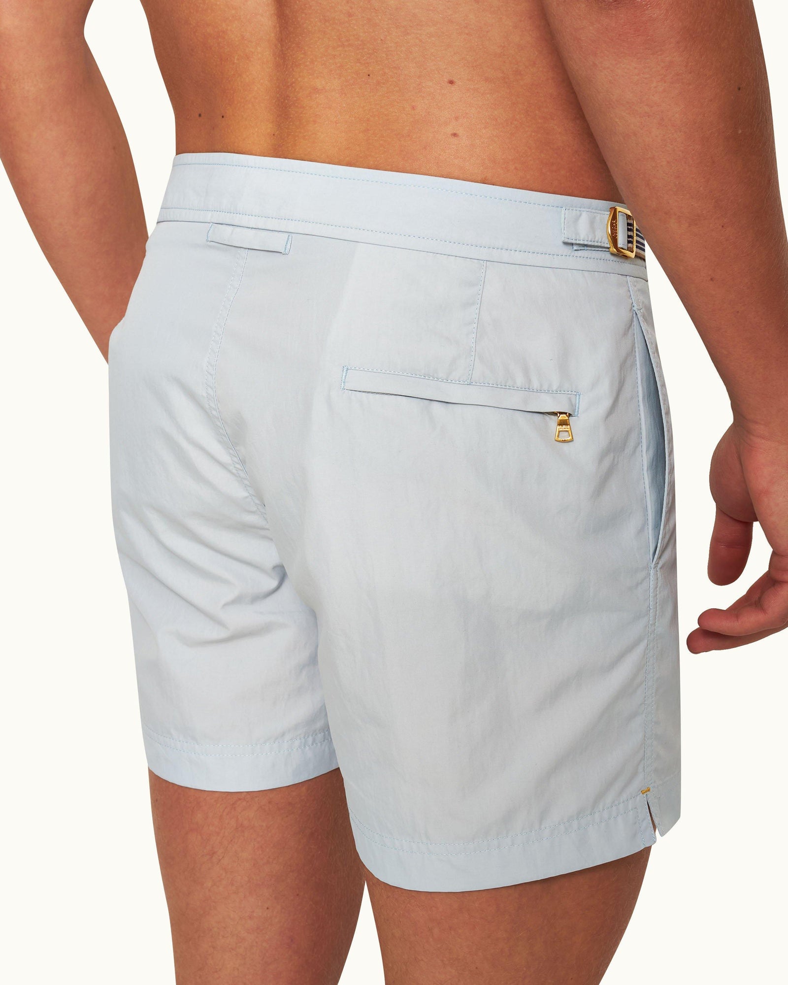 Light Sky Pool Shorter-Length Waist Tape Trim Swim Shorts | Light Sky Pool