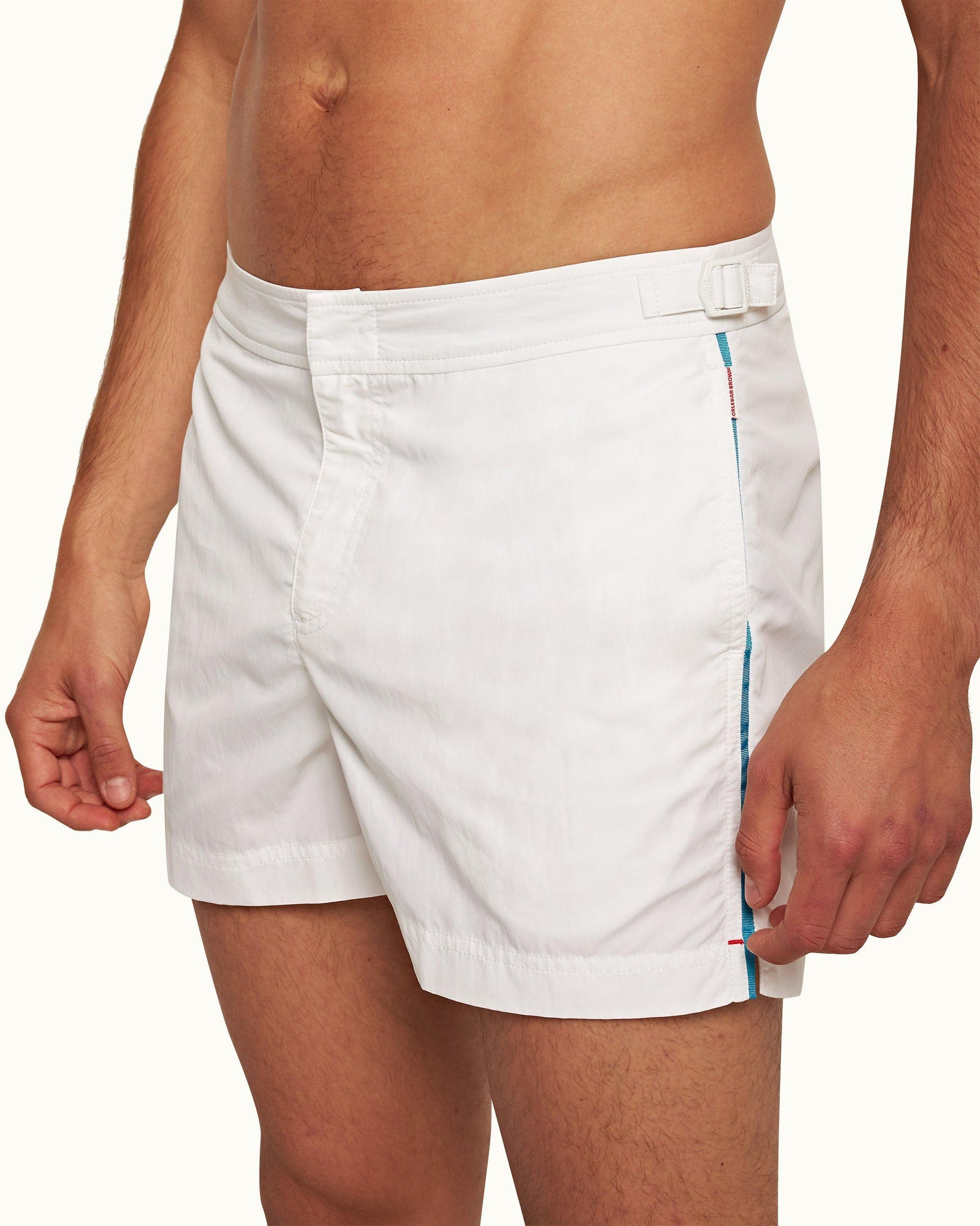 White Shorter-Length Tape Trim Swim Shorts | White