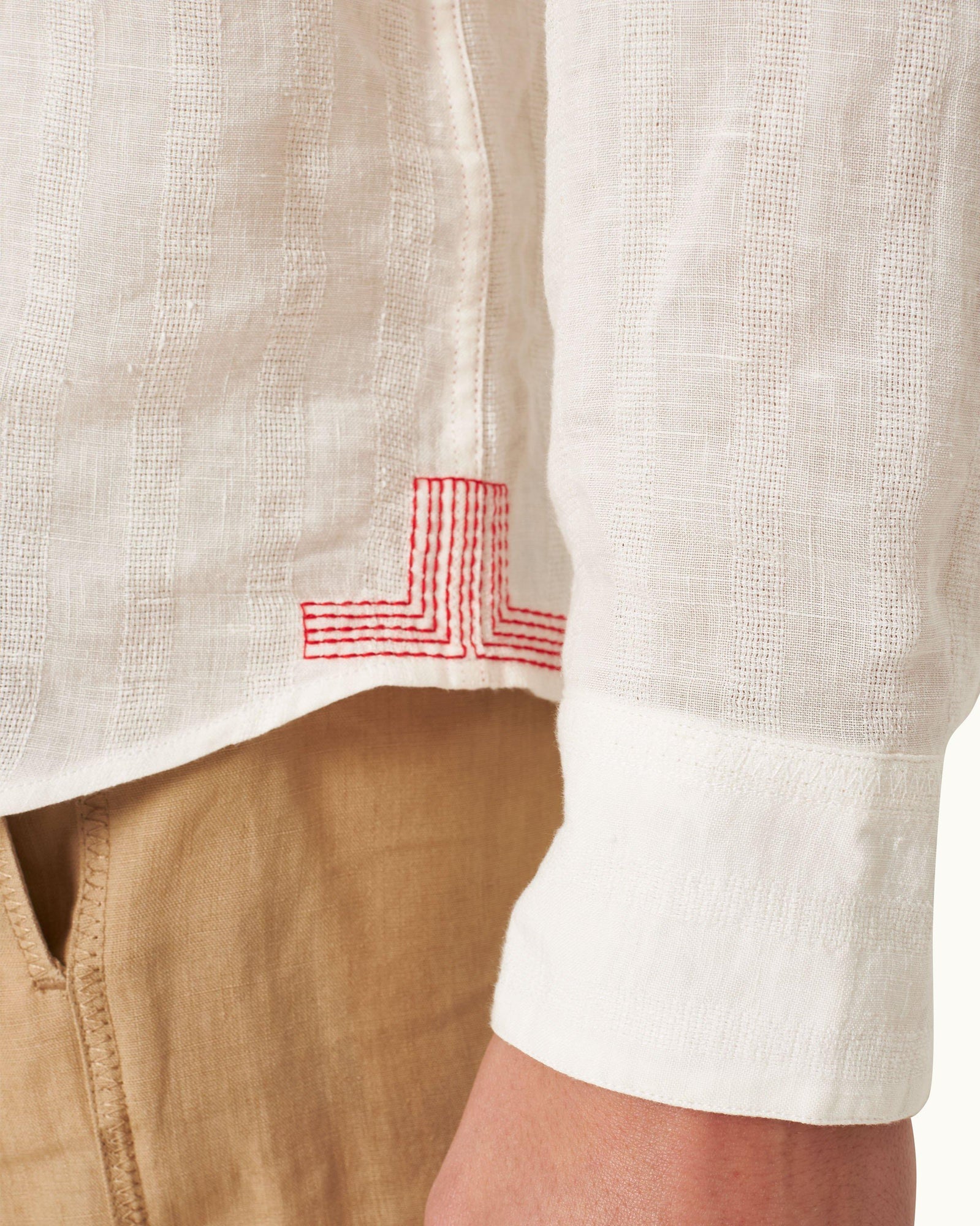 Linen Tonal Stripe Relaxed Fit Overhead Shirt Woven In Italy in Thasos Beach colour | Thasos Beach