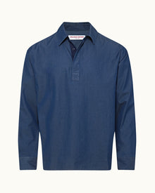 Shanklin Denim Washed Indigo Relaxed Fit Overhead Denim Shirt | Washed Indigo