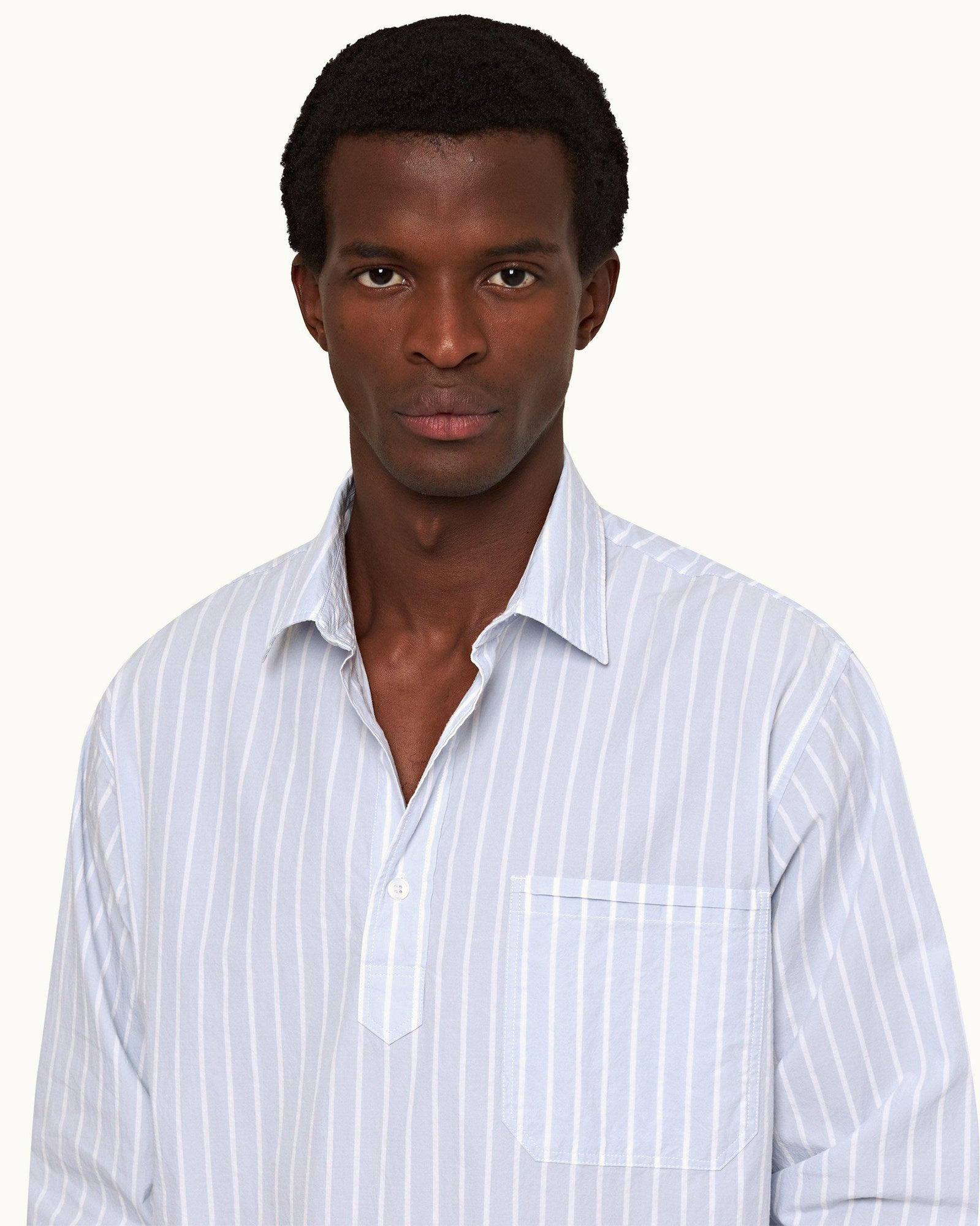 Serenity Blue/White Stripe Relaxed Fit Overhead Cotton Shirt | Serenity Blue/White
