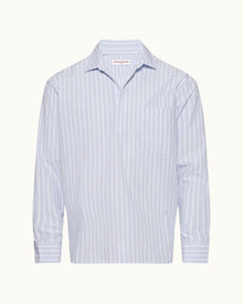 Serenity Blue/White Stripe Relaxed Fit Overhead Cotton Shirt | Serenity Blue/White