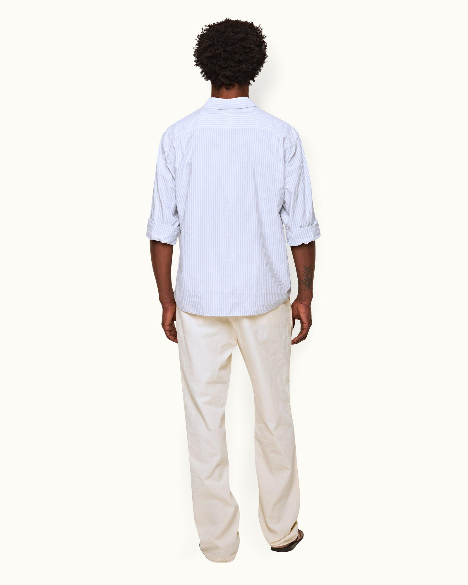 Light Island Sky/White Relaxed Fit Overhead Twin Stripe Cotton Shirt | Light Island Sky/White