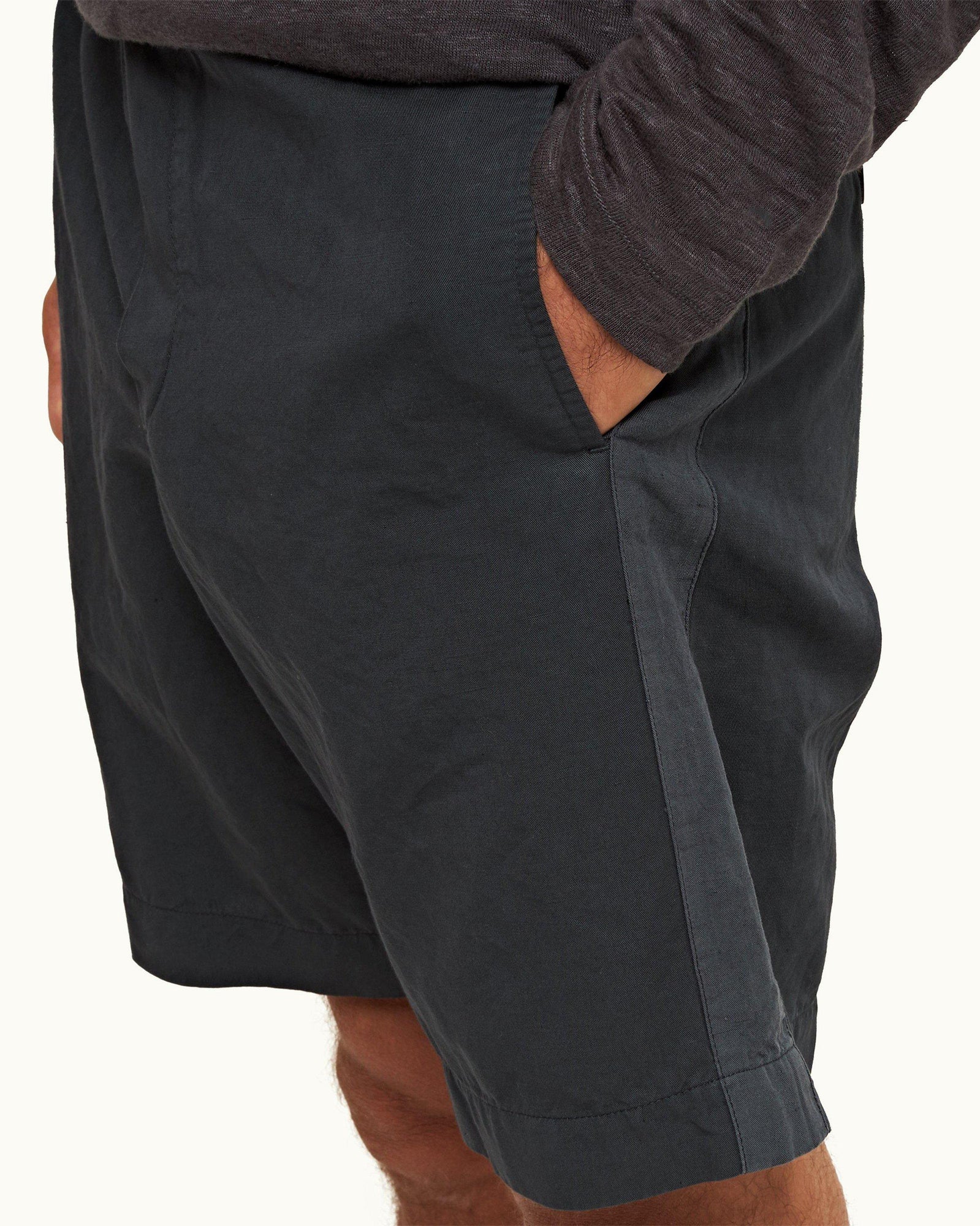 Shadow Relaxed Fit Side Panel Cotton-Linen Shorts | Shadow